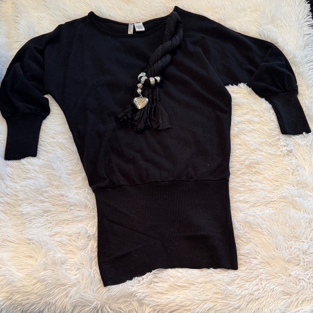 Black Sweater with Tassel Detail